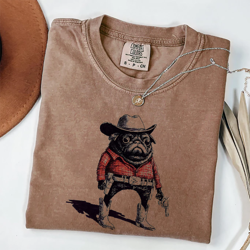 Mops Lustiger Cowboy T-Shirt