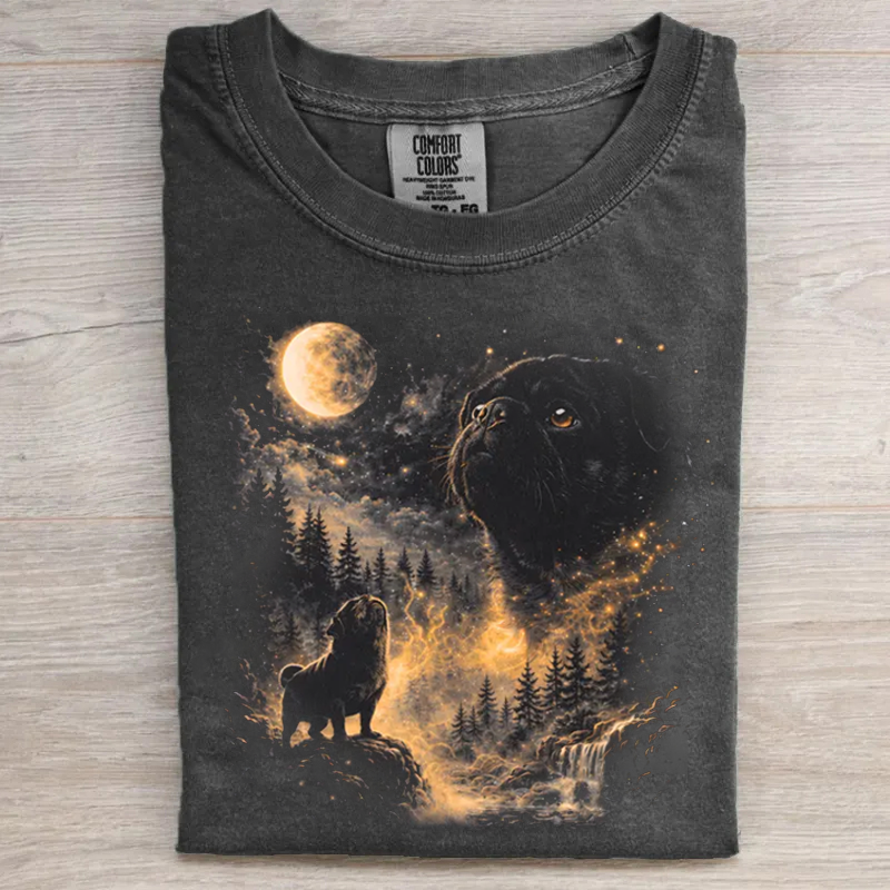 Black Pug Howling to The Moon T-shirt
