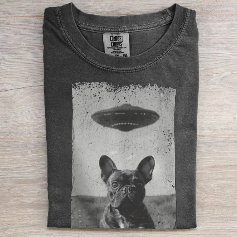 Funny French Bulldog UFO T-shirt