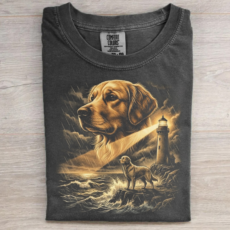 Golden Retriever Lighthouse Guardian Graphic T-shirt