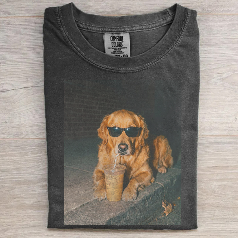 Golden Retriever Drinking Iced Coffee T-shirt