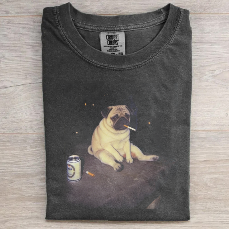 Camiseta divertida de meme de Pug fumando