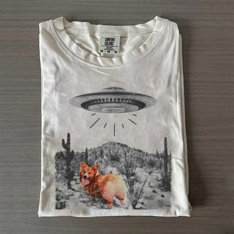Vintage UFO Corgi Dog Lover T-shirt