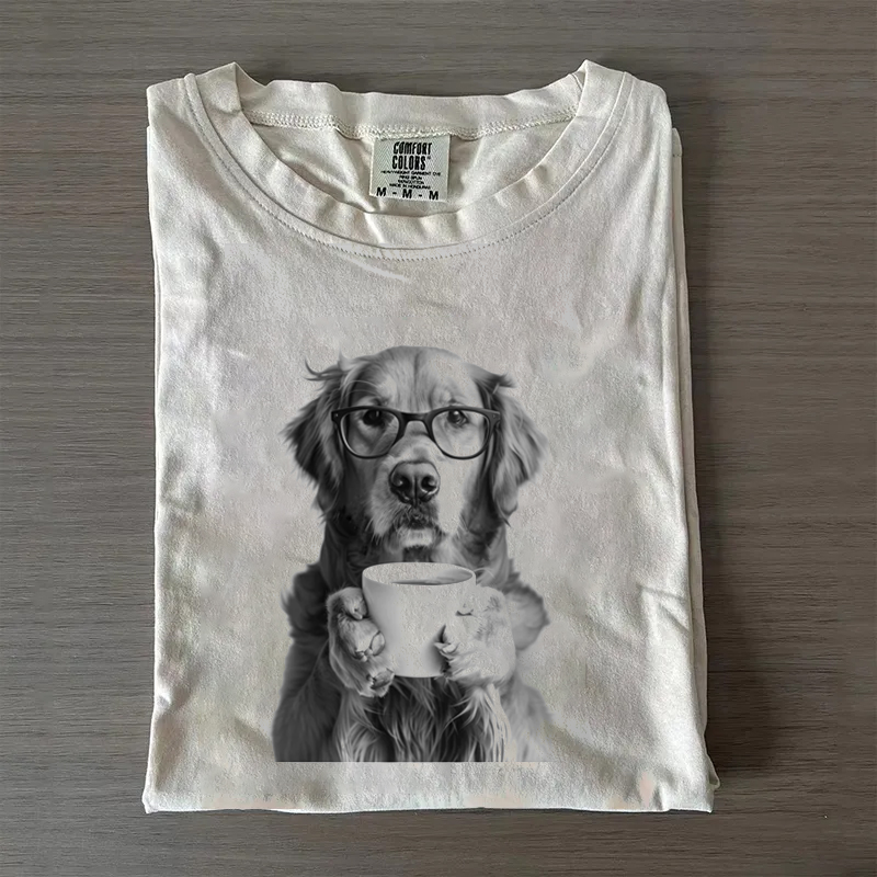 Golden Retriever Drinking Coffee T-shirt