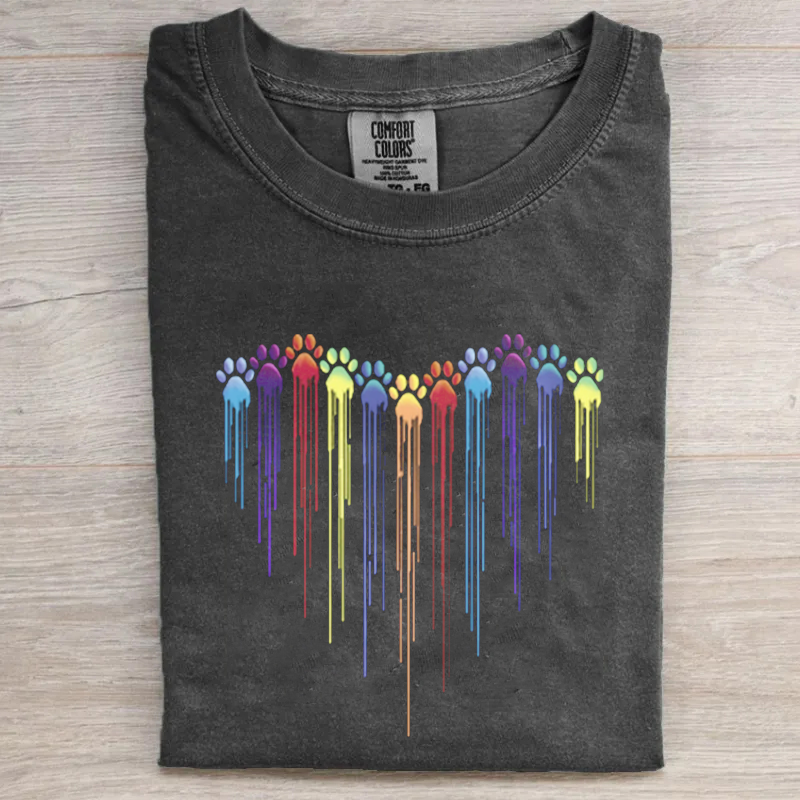 Colorful Dog Paw Heart T-shirt