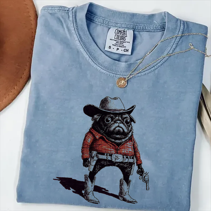 Mops Lustiger Cowboy T-Shirt