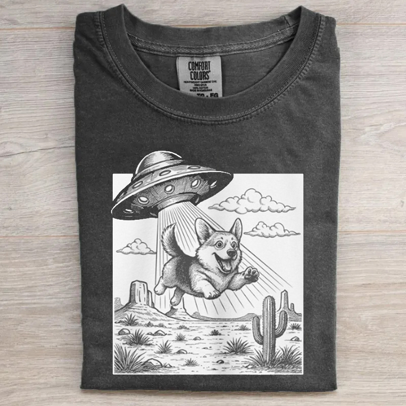 Vintage UFO Funny Corgi T-shirt