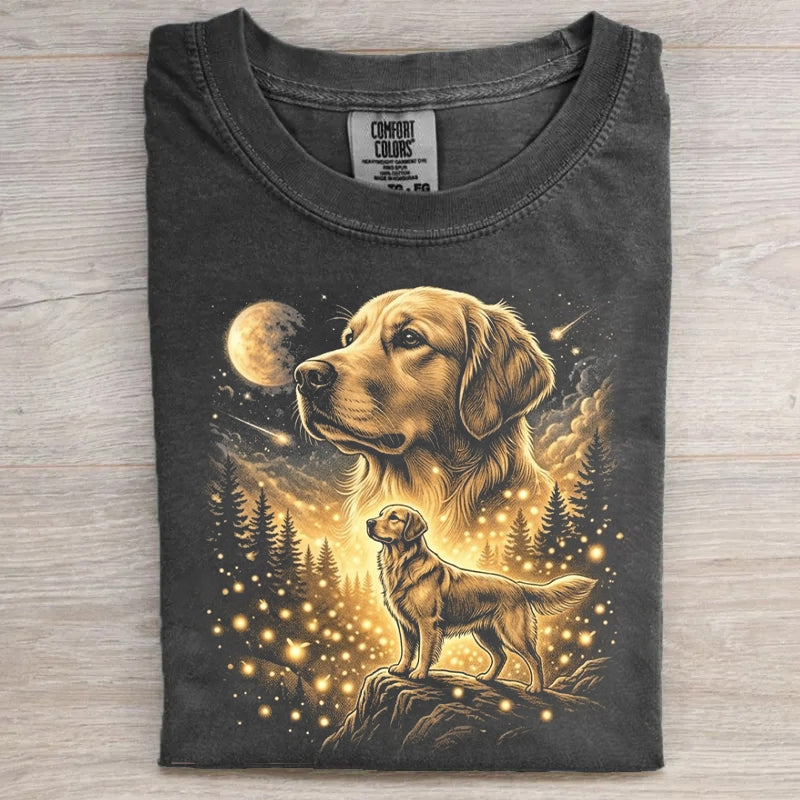 Golden Retriever Moonlight Forest Graphic T-shirt