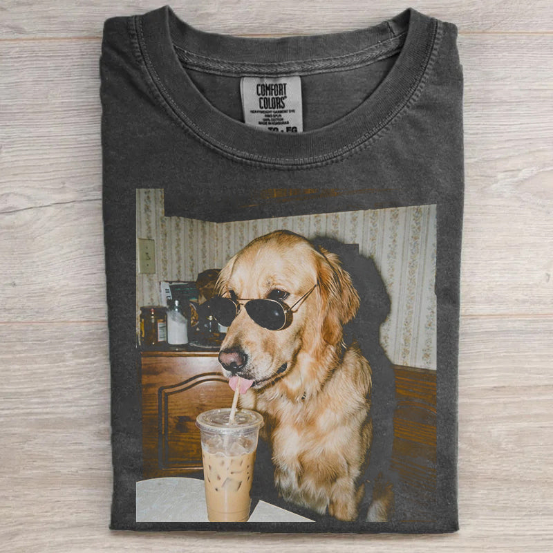Funny Golden Retriever Drinking Iced Coffee T-shirt