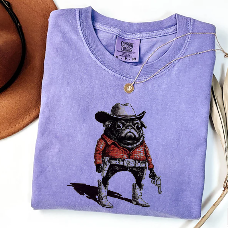 Mops Lustiger Cowboy T-Shirt